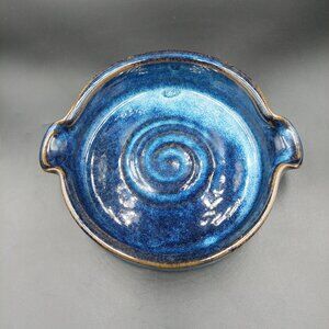 EUC Vintage Blue Glaze Studio Art Pottery Cigar Ashtray Dish Bowl Signed MTJ?